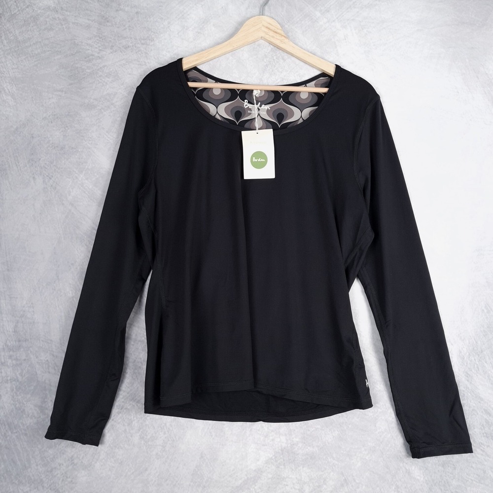 Boden Activewear Shirt Womens 14 Black Long Sleeve Wicking Stretch Pickleball